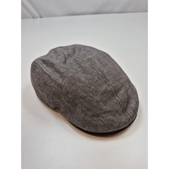 Göttmann Hat Flat Cap Fitted Mens 7 7/8 Gray Herringbone Linen Lined Newsboy